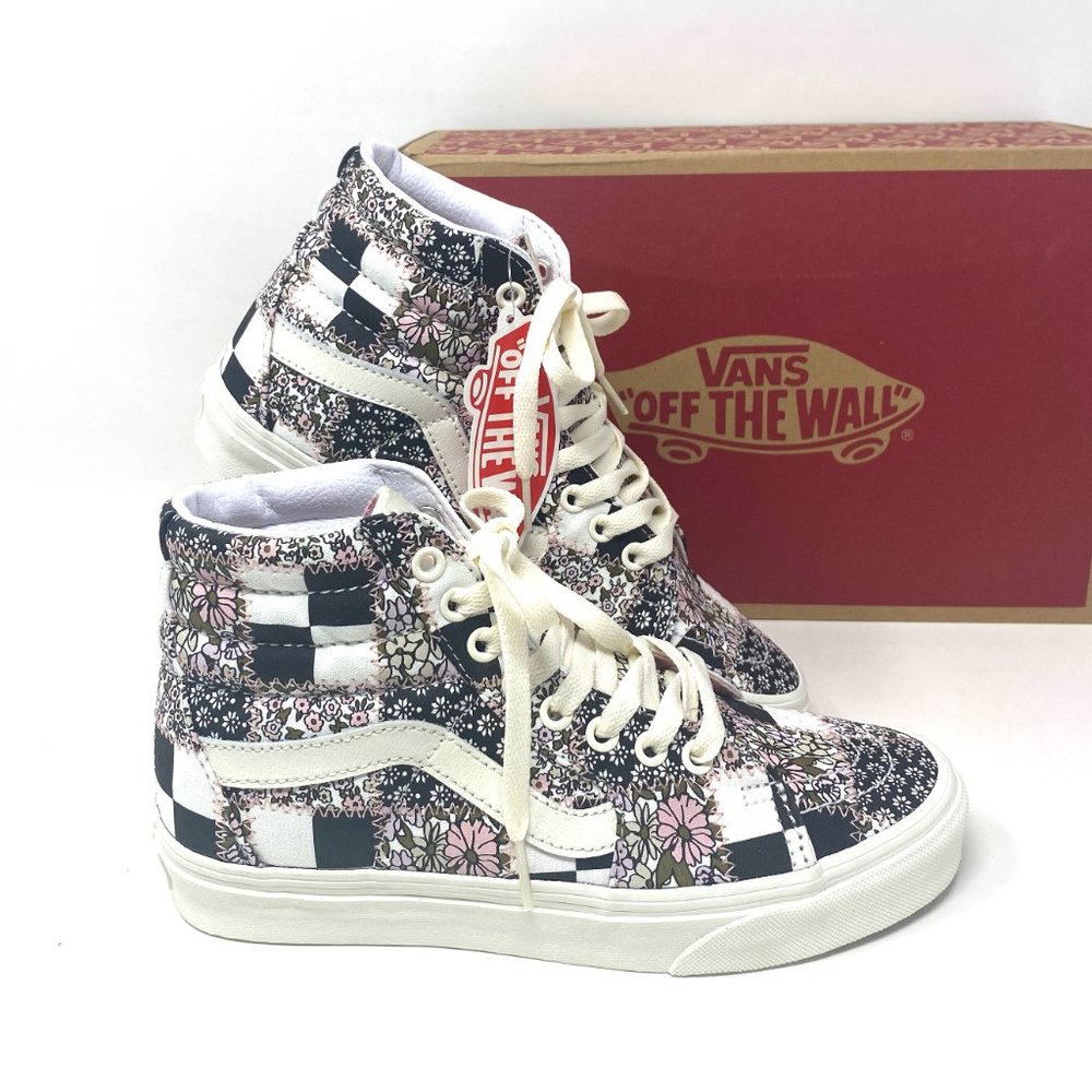 Vans Sk8-Hi Shoes Womens Canvas Floral Checkered Black White Skate VN0A32QG9FY - Picture 8 of 10
